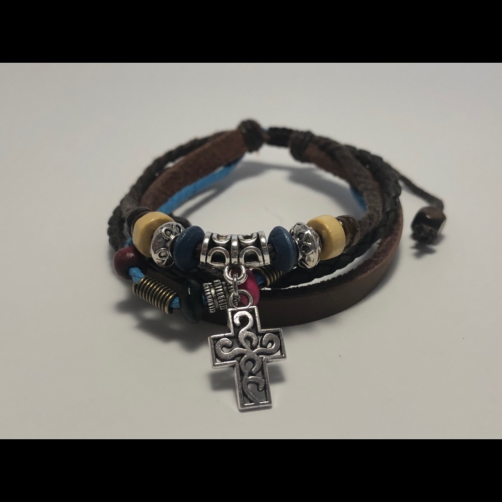 Multi charm beaded leather bracelet
